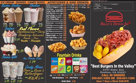 buzz drive in goshen menu.